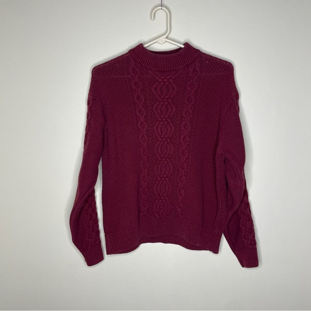 womens urban outfitters maroon cable knit mock neck sweater XS